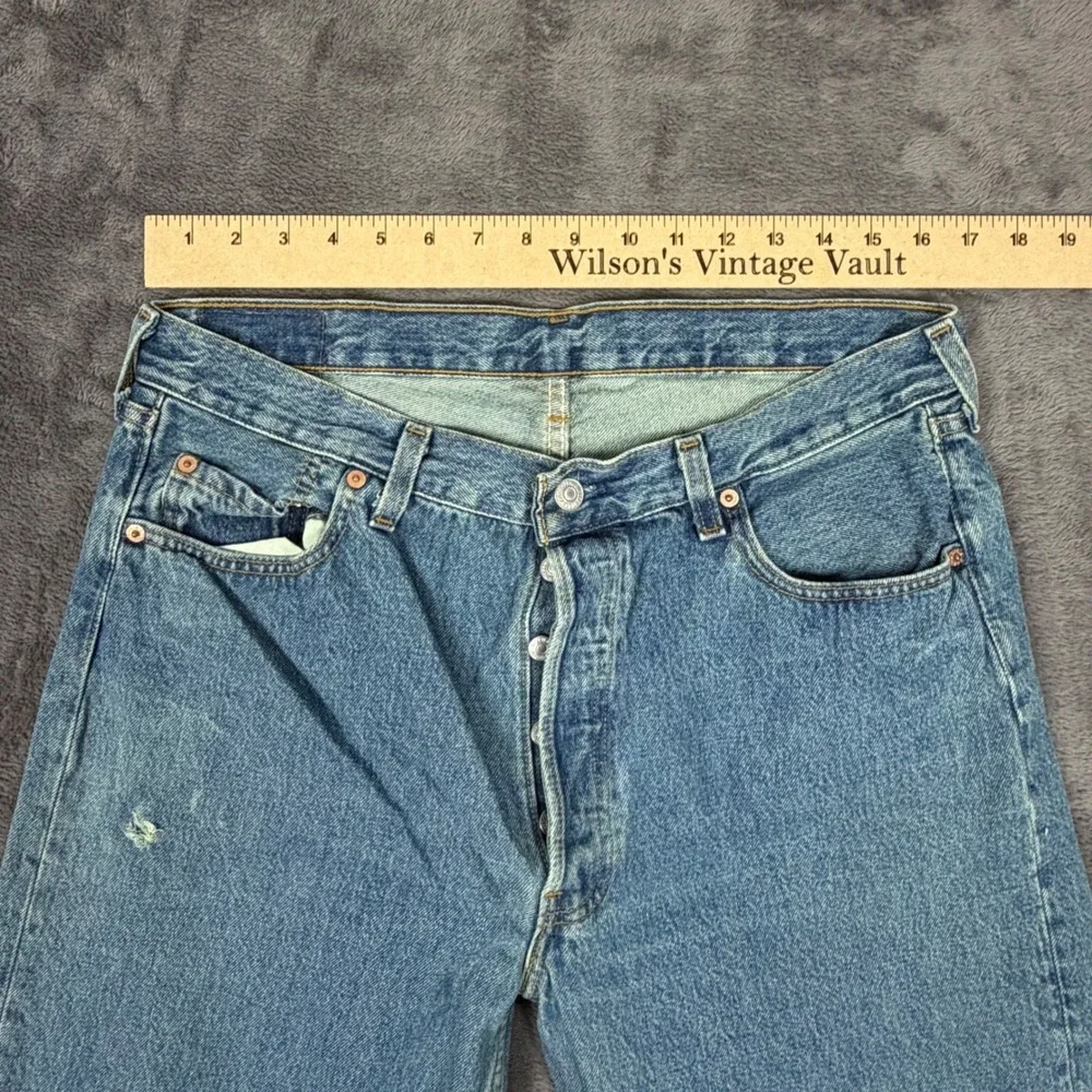 Vintage Levis Jeans Men 36x36 Blue 501 Straight Leg Distressed Denim Made in USA